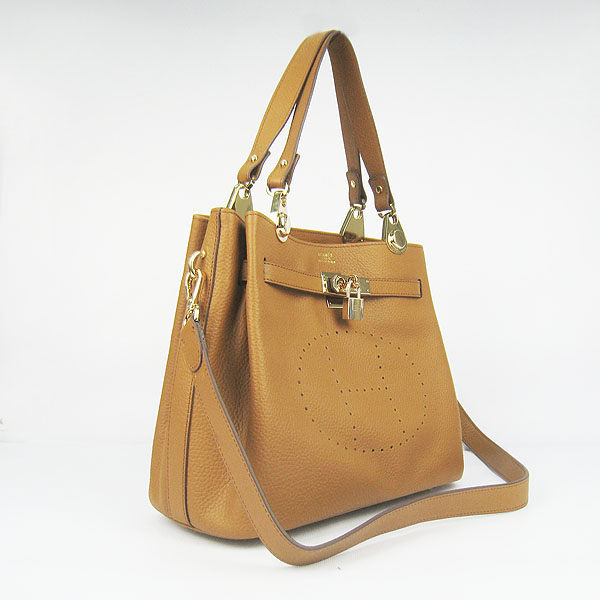 Replica Hermes New Arrival Double-duty leather handbag Light Coffee 60668 - Click Image to Close